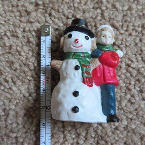 Christmas Village Snowman and Kid Ceramic Decor 2inches VINTAGE